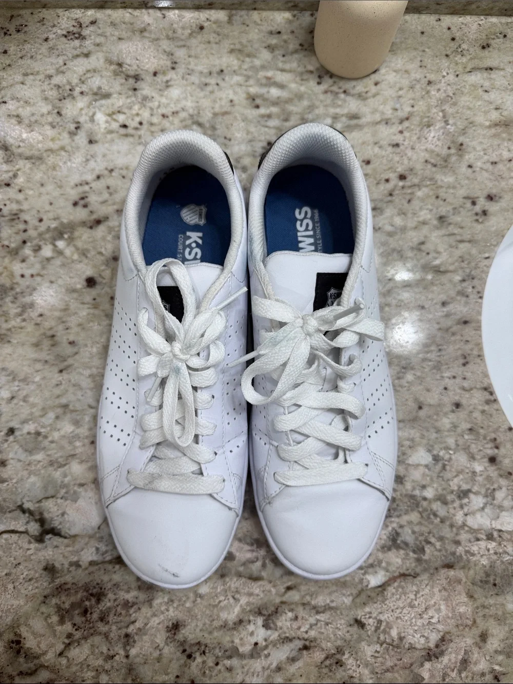 K-Swiss White Leather like Low-Top Sneakers with Black Heel Tab